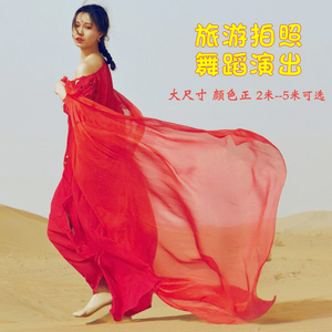 红色丝巾女2024新款中国红围巾4米超大3米长舞蹈拍照沙巾大红纱巾