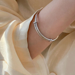 重工设计感抽拉式925纯银手镯女时尚个性复古简约百搭创意手环潮
