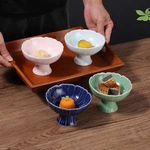 复古中式高脚茶点盘陶瓷糕点心盘甜品小盘子碟子精致干果碗水果盘