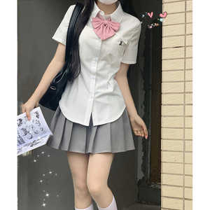 小个子设计感韩系学院风刺绣领带衬衫女夏季日系收腰jk制服套装裙