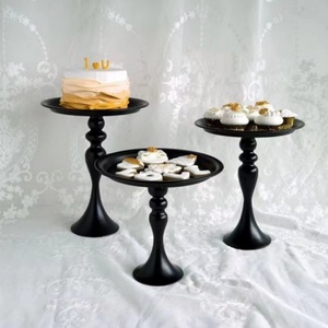 黑色蛋糕盘食物摄影道具欧式婚庆高脚铁艺蛋糕架甜品台创意点心盘