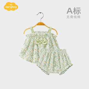 Aengbay女宝宝背心吊带套装纯棉夏季外出洋气短裤新生婴儿儿衣服
