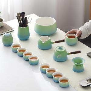 渐变色功夫茶具套装家用中式高档办公客厅陶瓷侧把泡茶壶盖碗茶杯