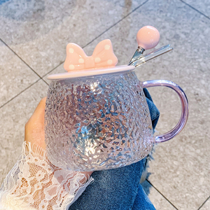 ins风高颜值耐热玻璃杯子带盖带勺子马克杯女生办公室水杯咖啡杯