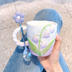 小清新花朵马克杯高颜值陶瓷杯子女生家用水杯情侣办公室咖啡茶杯