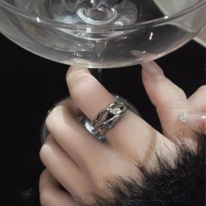 srrmhyn黑色方块锆石戒指女款几何冷淡风小众设计感个性开口食指