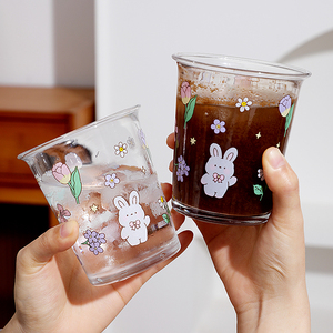 翻口兔子玻璃杯小清新ins风家用喝水杯子 创意咖啡杯果汁饮料水杯
