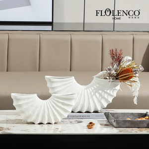 现代简约白色陶瓷弯型摆件样板房玄关装饰茶几餐桌创意插花工艺品