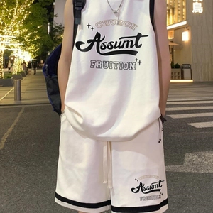 乔丹美式篮球服运动套装男生夏季青少年无袖t恤坎肩冰丝球衣砍袖