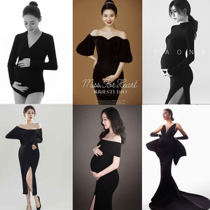 孕妇摄影服装新款黑色影楼孕妇装个性写真拍照服孕妇照衣服在家拍