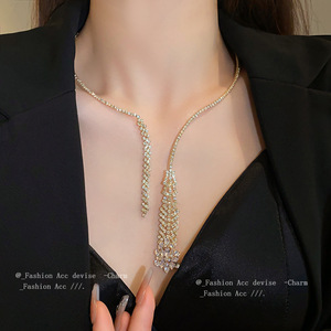 镶钻锆石流苏项链欧美高级感气质锁骨链小众百搭设计感饰品女