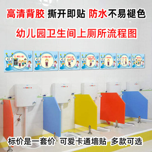 学校幼儿园洗手间卡通如厕流程上厕所步骤图大小便示意图防水墙贴