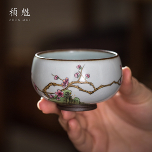 祯魅汝窑主人杯手绘梅兰竹菊茶杯女景德镇陶瓷茶具个人单杯中式小