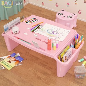 。简易塑料女孩的书桌子小学生学习幼儿园儿童写字小孩迷你床上家