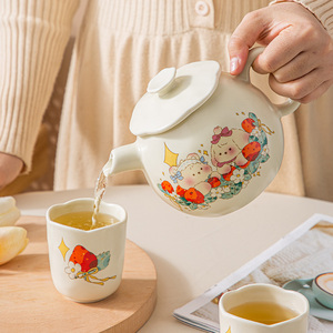 可爱养生泡茶凉水壶水果花茶陶瓷茶壶茶杯套装家用送礼创意ins
