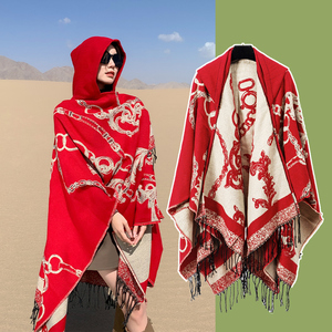 披肩外搭斗篷女春夏季围巾两用沙漠新疆西藏西北旅游穿搭红色披风