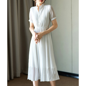 白色衬衫连衣裙女仙气质显瘦温柔风2021夏季新款法式雪纺茶歇裙子