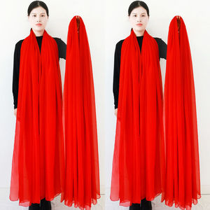 3米长丝巾广场舞红围巾女冬季红色跳舞洋气纱巾薄款防晒大披肩