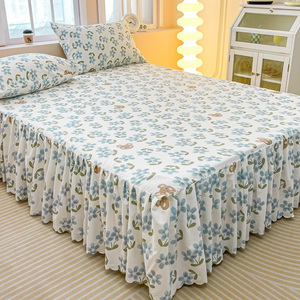 水洗棉床裙式床罩单件非全棉防尘床垫保护套1.5米1.8防滑床单床笠