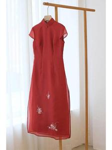 新中式改良旗袍年轻款中国风气质洋气修身显瘦红色连衣裙子女夏季