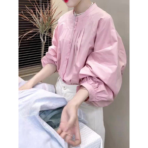 纯棉灯笼袖长袖衬衫女式减龄上衣夏季设计感2024新款韩版宽松衬衣