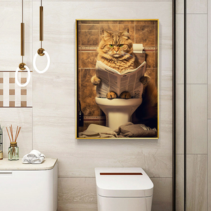KTV酒吧卫生间装饰画搞怪动物猫咪画酒店浴室厕所免打孔防水挂画