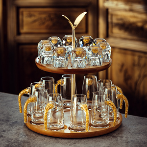 钻石切面金箔白酒杯套装创意家用水晶玻璃分酒器小一口杯烈酒酒盅