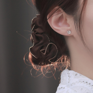 S925通体纯银发财文字耳钉女 个性金色中国风小众设计感耳环银饰