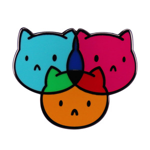三原色猫头胸针可爱动物徽章