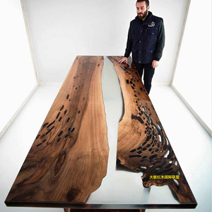 树脂河流桌胡桃木实木大板茶台原木餐桌北欧简约现代创意茶桌茶几