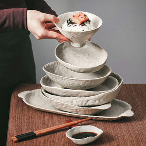 jiwoo餐具套装碗碟盘子日式料理食器不规则家用粗陶复古碗盘组合