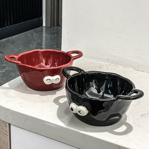 可爱创意陶瓷碗家用高颜值小众酸奶碗奶油风沙拉碗小碗双耳碗