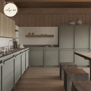 溪岸橱柜定制整体骨骼线系列现代开放式厨房实木厨柜设计装修定做