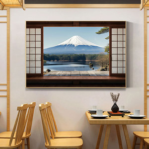 日本富士山挂画日式寿司料理店包间背景墙装饰画东京风景墙上壁画