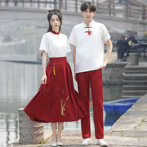 新中式民国风中学生毕业班服红裙套装初高中生诗歌朗诵合唱演出服