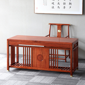 新中式书桌全实木书法画案写字台书房金花梨木高端简约办公桌组合