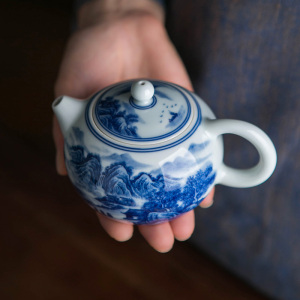 景德镇陶瓷中式手绘青花瓷山水纹小茶壶泡茶家用功夫茶具迷你单壶