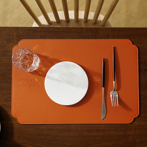 爱马橙西餐垫高级感轻奢防水防油餐厅酒店皮革桌垫餐具隔热垫橙色