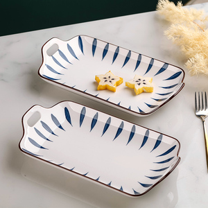 新款鱼盘子家用日式餐盘陶瓷大号烤鱼盘蒸鱼盘创意鱼碟子组合套装