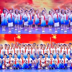 六一红领巾大合唱演出服中小学生童心向党诗歌朗诵蓝色舞蹈表演服