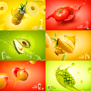 SG-28新鲜水果店超市菠萝葡萄果汁饮料海报背景PSD设计素材模板图