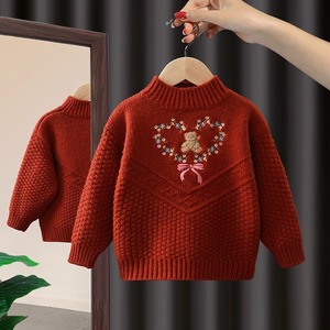 女童圣诞红色毛衣秋冬新款时髦洋气加绒加厚儿童宝宝针织打底衫