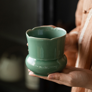 越窑青瓷葵口建水陶瓷茶杯洗茶渣桶茶洗缸陶瓷家用功夫茶具零配件