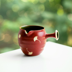拓土粉引胭脂红银杏叶描银侧把公道杯陶瓷茶海家用分茶器功夫茶具