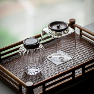 拓土方形玻璃茶叶罐储存罐木盖醒茶罐便携式高档透明小号茶叶罐子