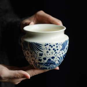 拓土苏打釉半彩鱼藻纹茶洗茶渣缸建水陶瓷中式家用盖碗茶具茶水盂