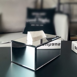 典雅轻奢纸巾盒欧美客厅家用创意镜面款茶几酒店设计师手抽纸巾盒