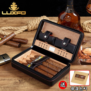 LUXFO朗佑雪茄便携盒配剪刀打火机套装古巴雪茄包雪松木保湿盒