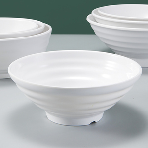 密胺白色面碗面馆专用螺纹碗树脂塑料早餐汤粉碗仿瓷馄饨米线商用