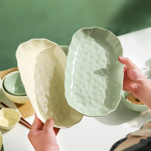 法式奶油风陶瓷鱼盘家用蒸鱼盘子高级感鱼碗碟子长方形大菜盘深盘